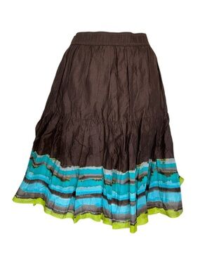Old Navy Skirt women's s, Brown Turquoise Lime Stripes, Full, Tiers, pull on NWT